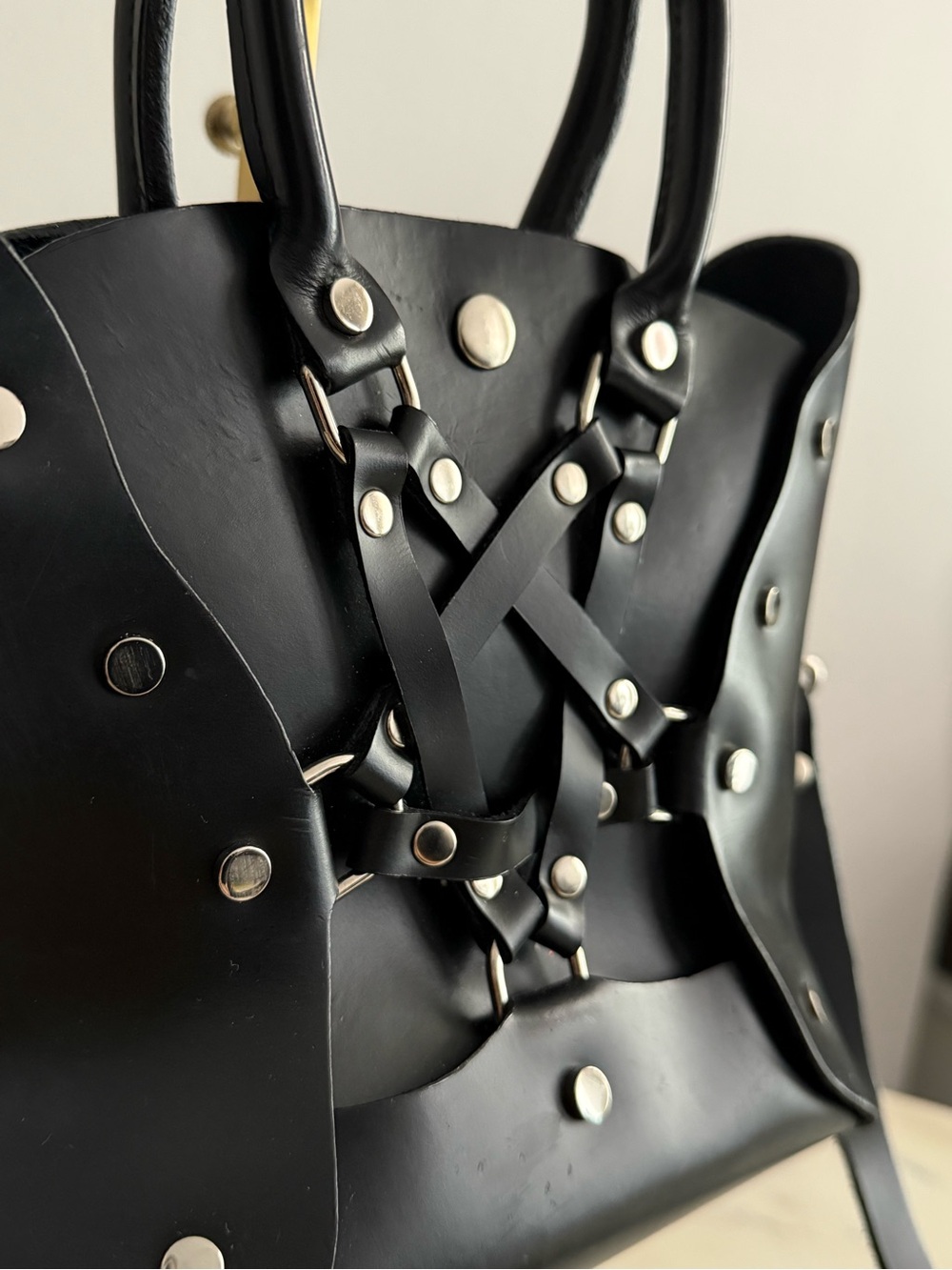 Zana Bayne Mini Pentagram Leather Handbag With Silver Hardware Sexy Statement OS - Picture 8 of 11